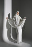 PRE-ORDER: Mini Telekung ARJANA Zaheen in White with Swarovski Crystal